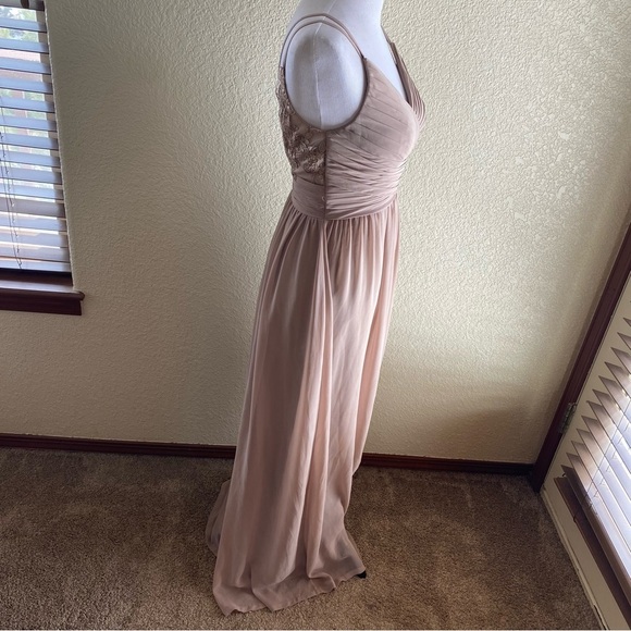 Azazie Bridesmaid Blake Dress Formal Prom Evening Gown Maxi Lace Blush Tan: 4 - Picture 7 of 13